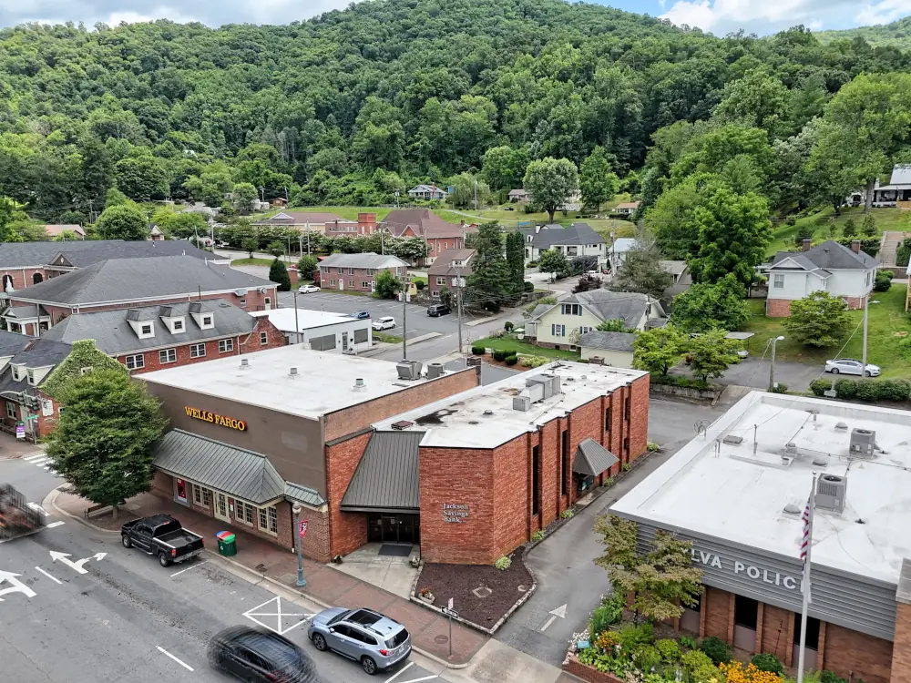 An overhead photo of Jackson Savings Bank